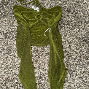 Princess Polly Olive Green Velvet Halter Crop Top